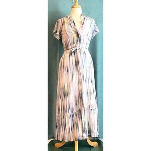 Side Stitch Dress XXS Watercolor Crinkle Maxi Shirt Dress‎
